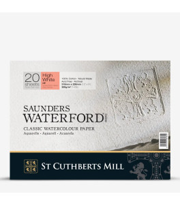 SAUNDERS WATERFORD Watercolour Pad 300g 31x23cm 20 sh Hot Pressed High White 100% cotton