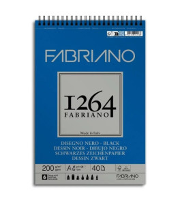 Blok rysunkowy CZARNY 1264–Fabriano Black Drawing 200g A3, 40 ark. na spirali 