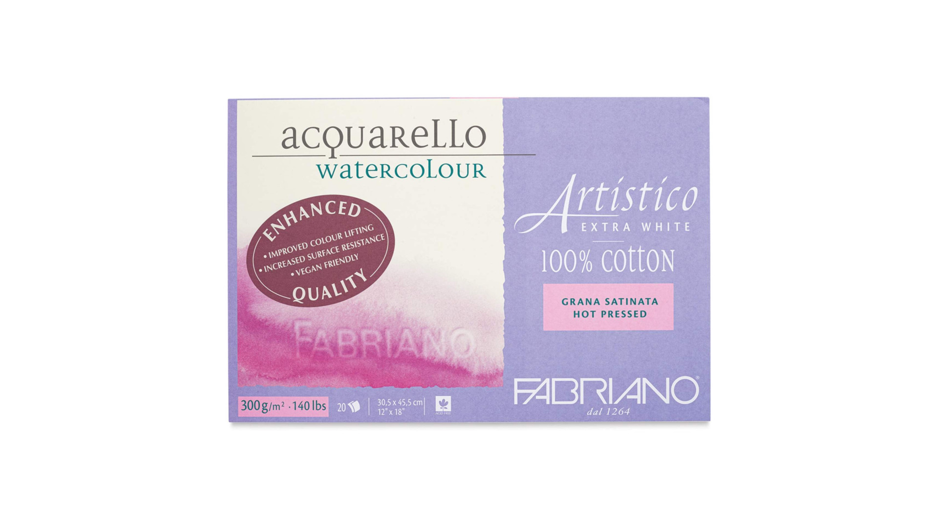 Fabriano ARTISTICO Watercolour Pad Extra White 300g 30,5x45,5 cm 20 Sheets Hot Pressed (Grana satinata)
