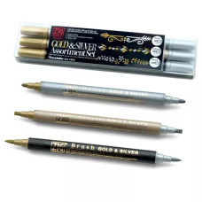 Kuretake Gold & Silver Assortment Calligraphy Pen Set - 3 pcs