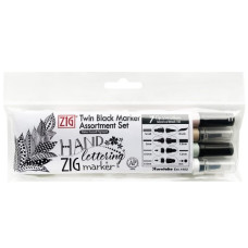 Kuretake Twin Black Marker Assortment Set 4 Dual Tip Calligraphy Pens