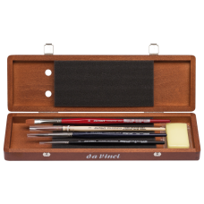 Water colour brush set, wooden box walnut coloured