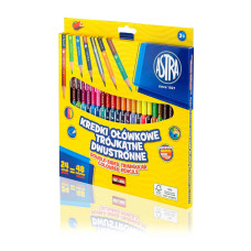 Kredki ołówkowe dwustronne trójkątne ASTRA – 24 szt. / 48 kolorów + temperówka