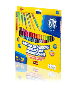 Kredki ołówkowe dwustronne trójkątne ASTRA – 24 szt. / 48 kolorów + temperówka