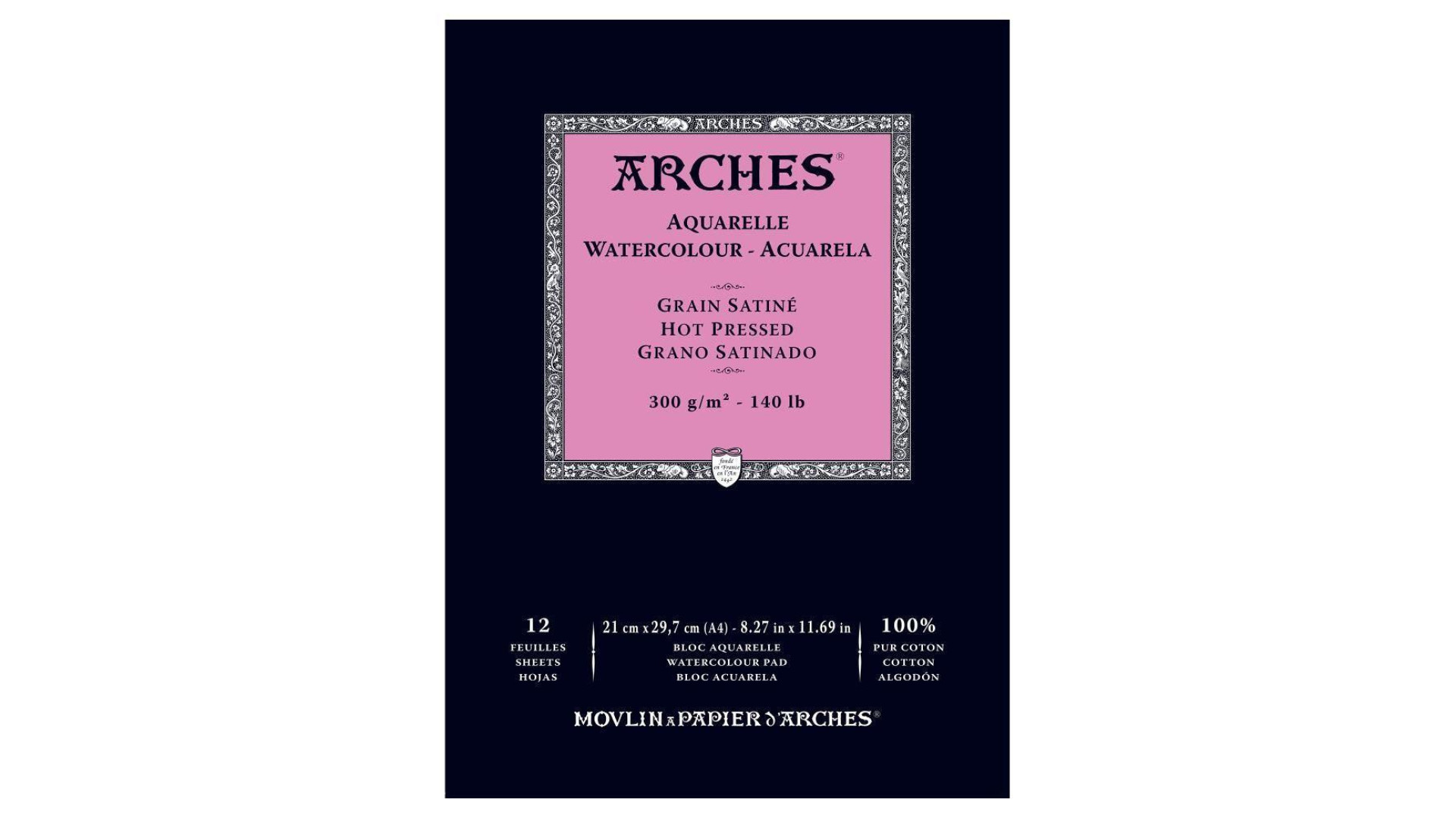 ARCHES Watercolour block A4 (21x29,7 cm) 300 gsm 12 sheets HOT PRESSED White 100% cotton