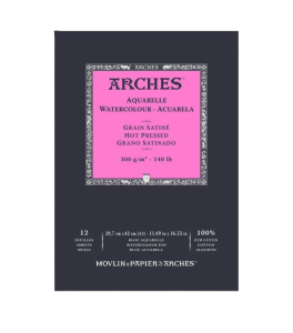 ARCHES Watercolour block A3 (29,7x42 cm) 300 gsm 12 sheets HOT PRESSED White 100% cotton