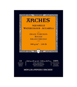 ARCHES Watercolour block A5 (14,8x21 cm) 300 gsm 12 sheets ROUGH White 100% cotton
