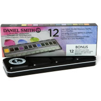 DANIEL SMITH Watercolour Paint Inspiration Half Pan Set of 12 + Bonus 12 Empty Half Pans, Metal Box