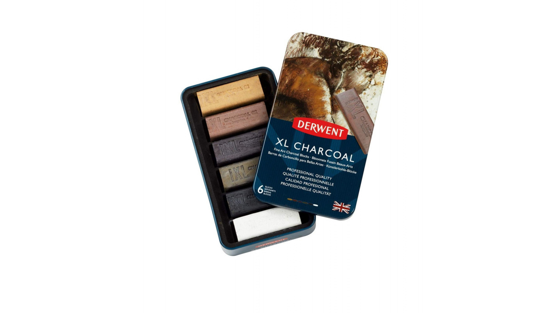 Derwent XL CHARCOAL 6 szt metalowa kaseta