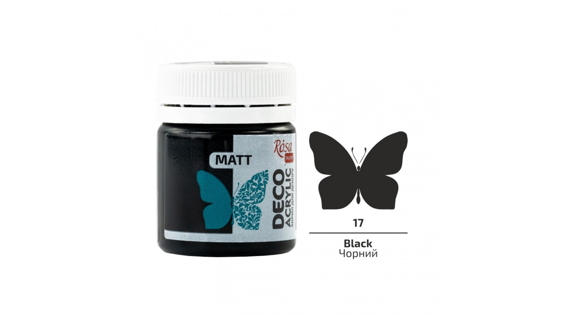 Akryl do dekoracji, Black (17), mat, 20 ml, ROSA Talent