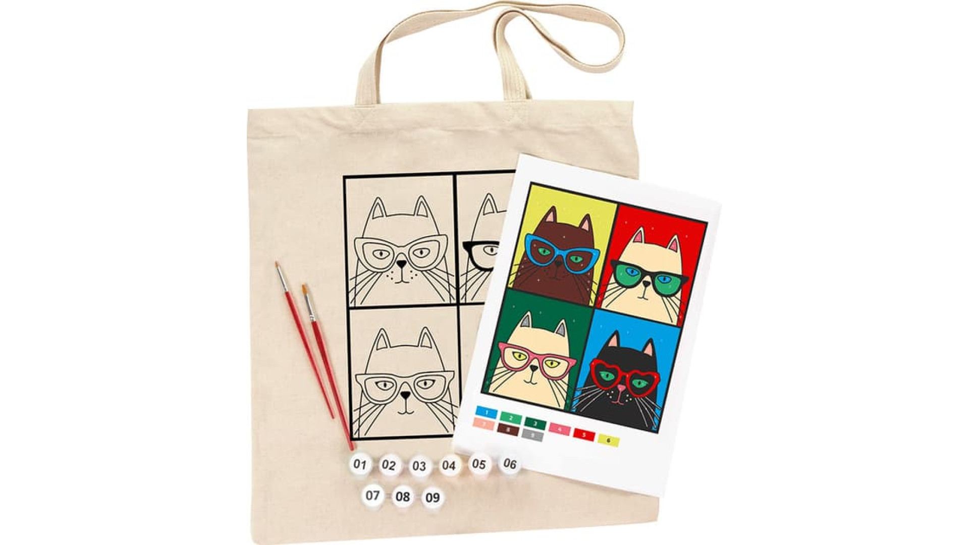 Set ecobag-coloring „Cats in Glasses“ cotton 220 gsm 38x42 cm ROSA Talent