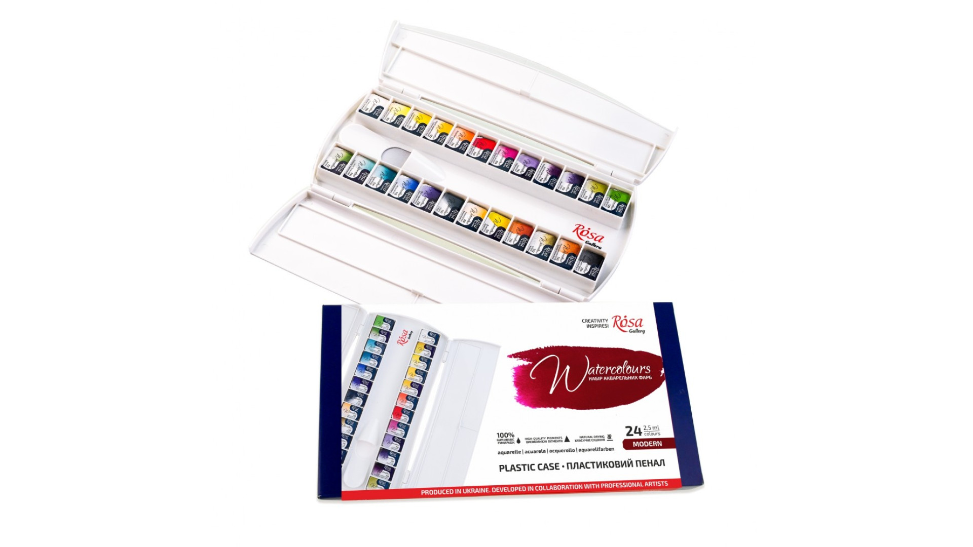 Set of watercolor paints "Modern" ROSA Gallery, plastic case, 24 colors, full pans