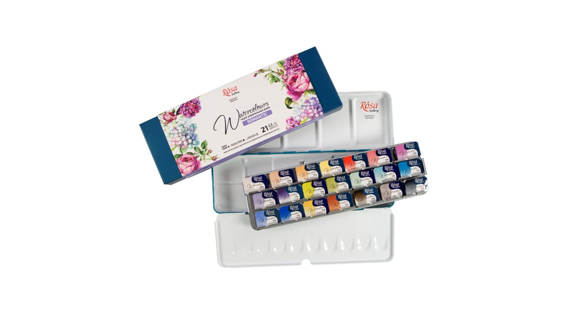 Zestaw farb akwarelowych Romantic ROSA Gallery 21x2,5 ml w metalowym etui