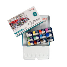 Set of watercolor paints "Urban Sketching" ROSA Gallery, metal case, Turquoise, 12 colors, full pans