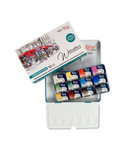 Set of watercolor paints "Urban Sketching" ROSA Gallery metal case Turquoise 12 colors full pans