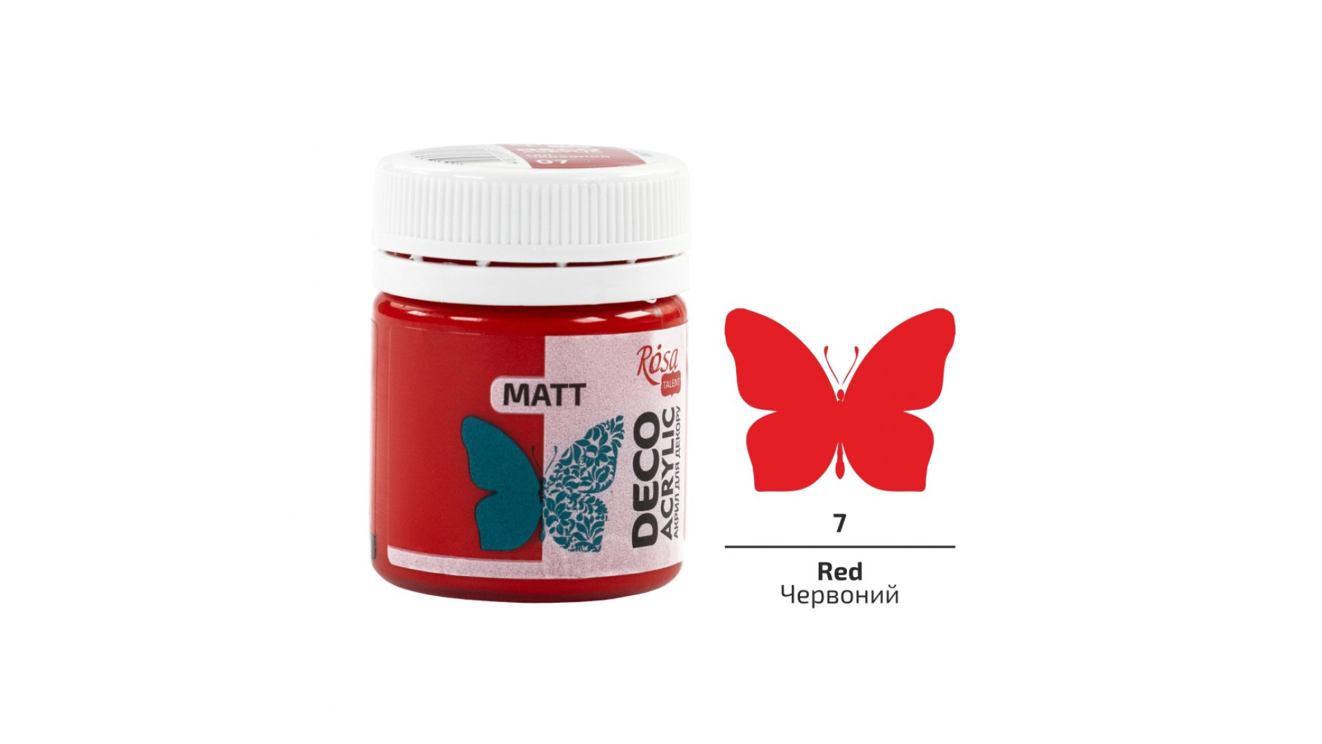 Akryl do dekoracji, Red (07), mat, 20 ml, ROSA Talent