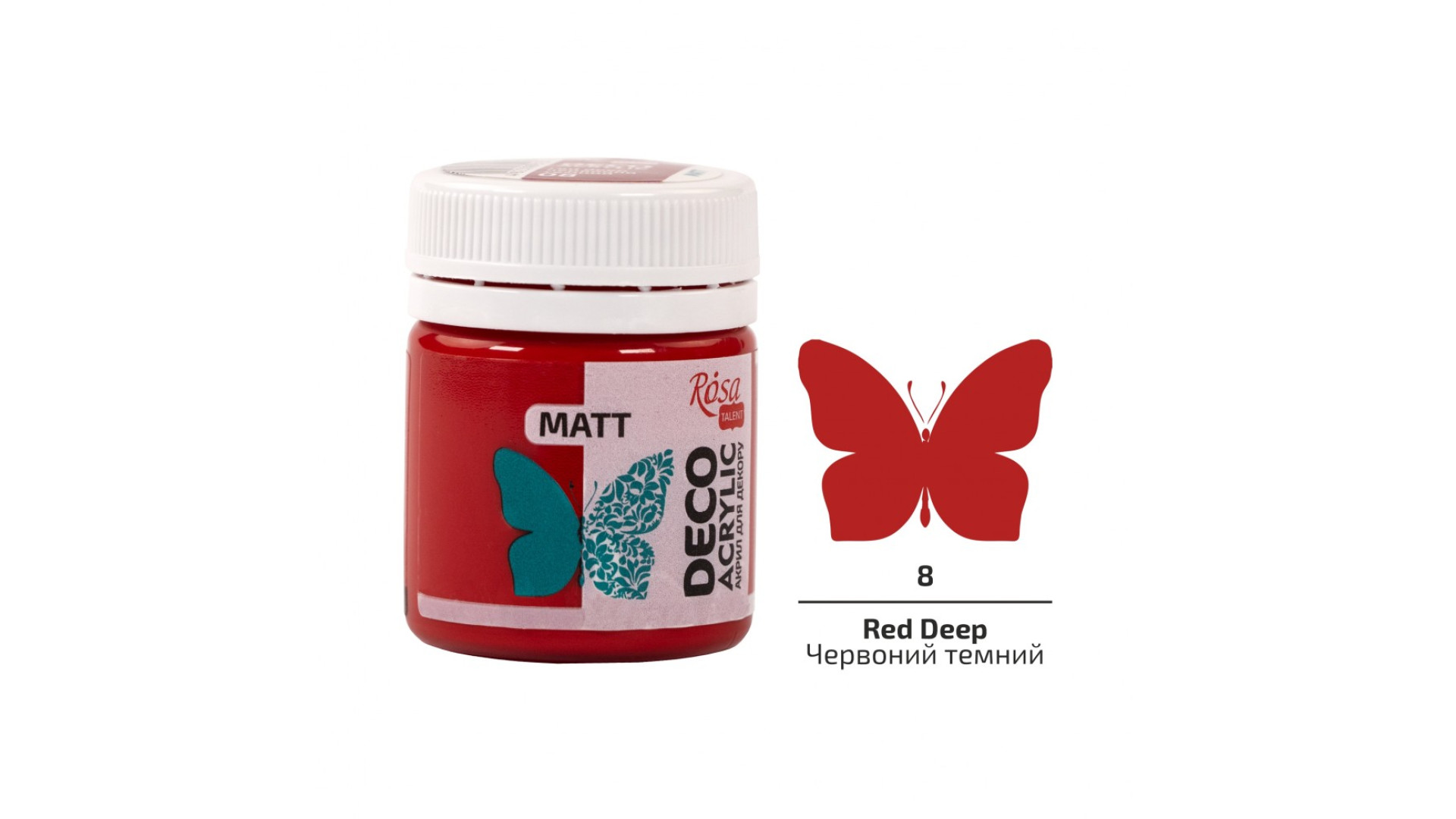 Akryl do dekoracji, Red Deep (08), mat, 20 ml, ROSA Talent