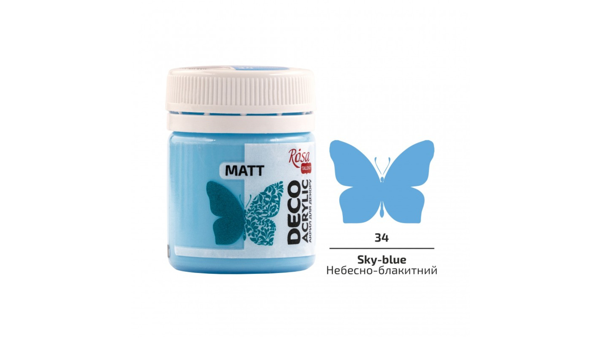 Akryl do dekoracji, Sky-blue (34), mat, 20 ml, ROSA Talent