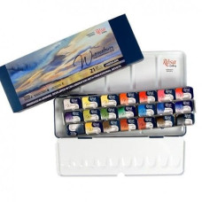 Set of watercolor paints "Landscape" ROSA Gallery, metal case, Indigo, 21 colors, full pans