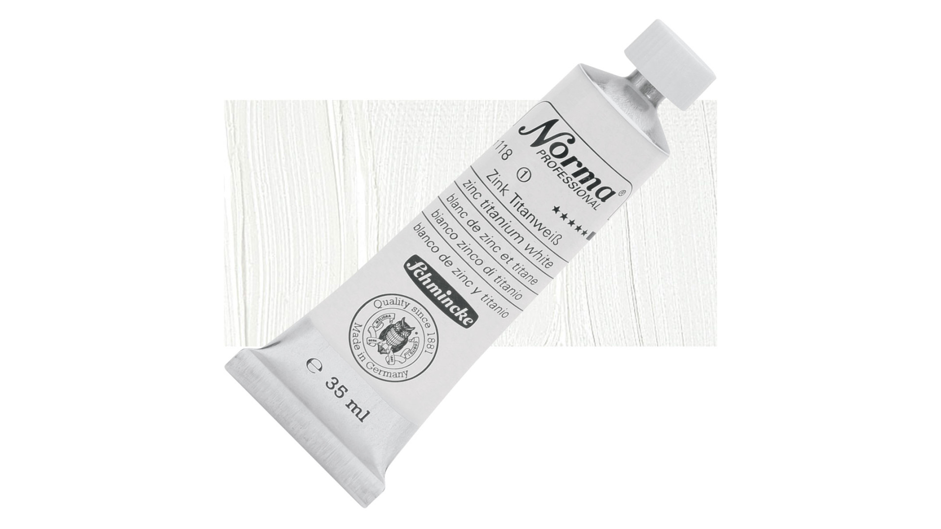Farba olejna Schmincke Norma Professional w odcieniu bieli cynkowo–titanowego. 35 ml. 118