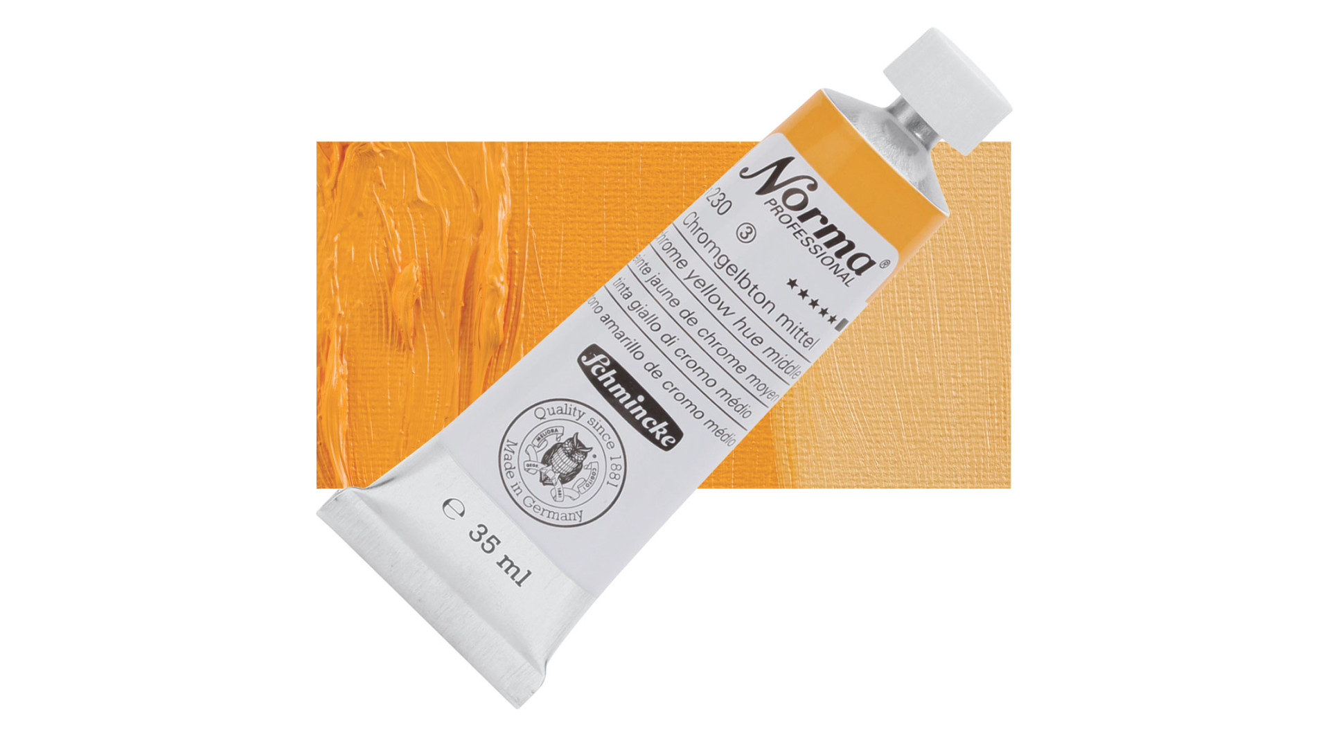 Farba olejna Schmincke Norma Professional w odcieniu chromowej żółci średniej intensywności. 35 ml. 230