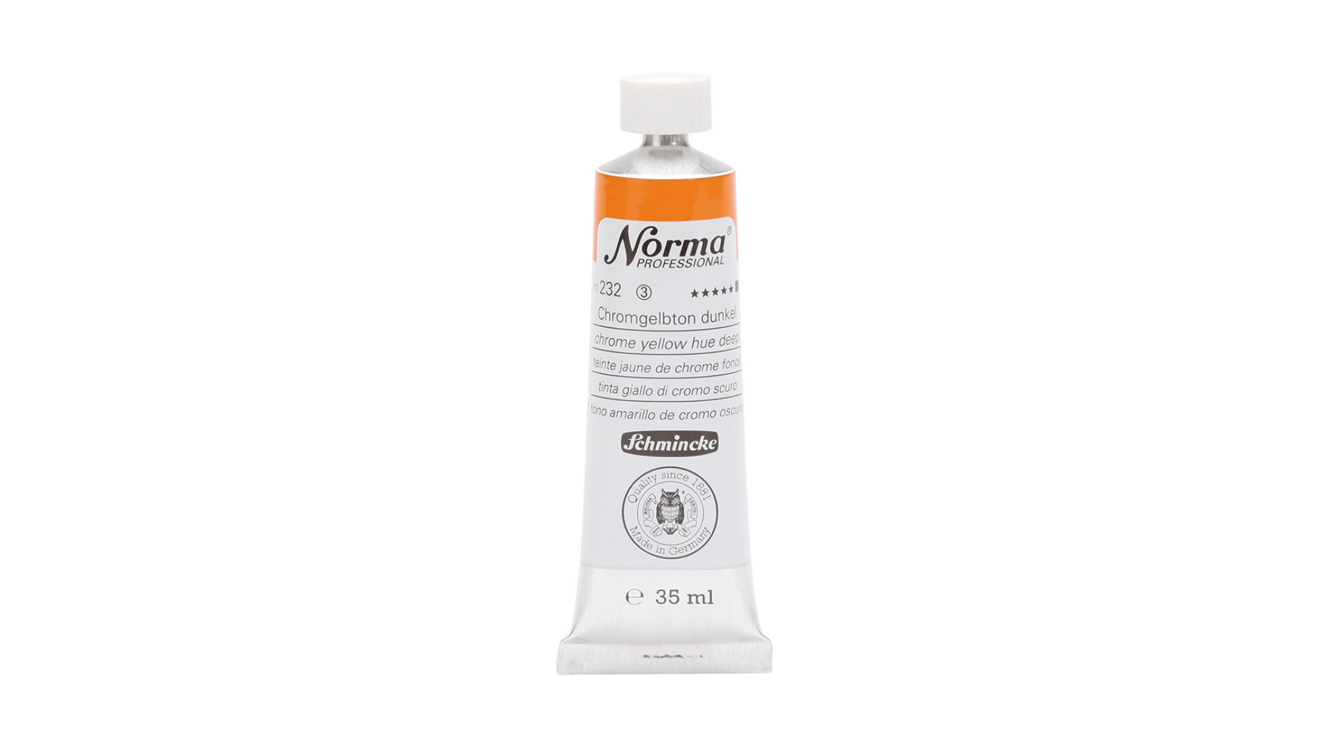 Farba olejna Schmincke Norma Professional w kolorze chromowej żółci o głębokim odcieniu. 35 ml. 232