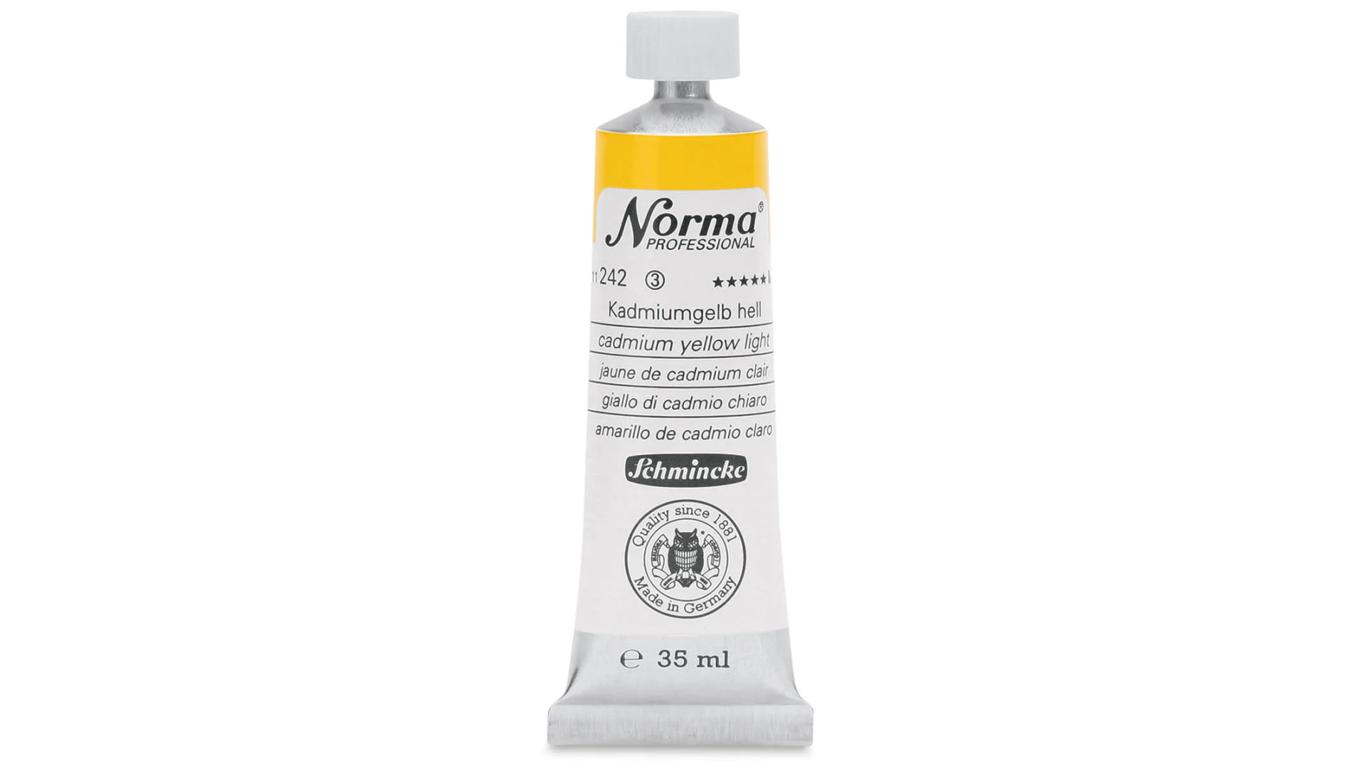 Farba olejna Schmincke Norma Professional w kolorze jasnożółtym imitującym kadm. 35 ml. 242