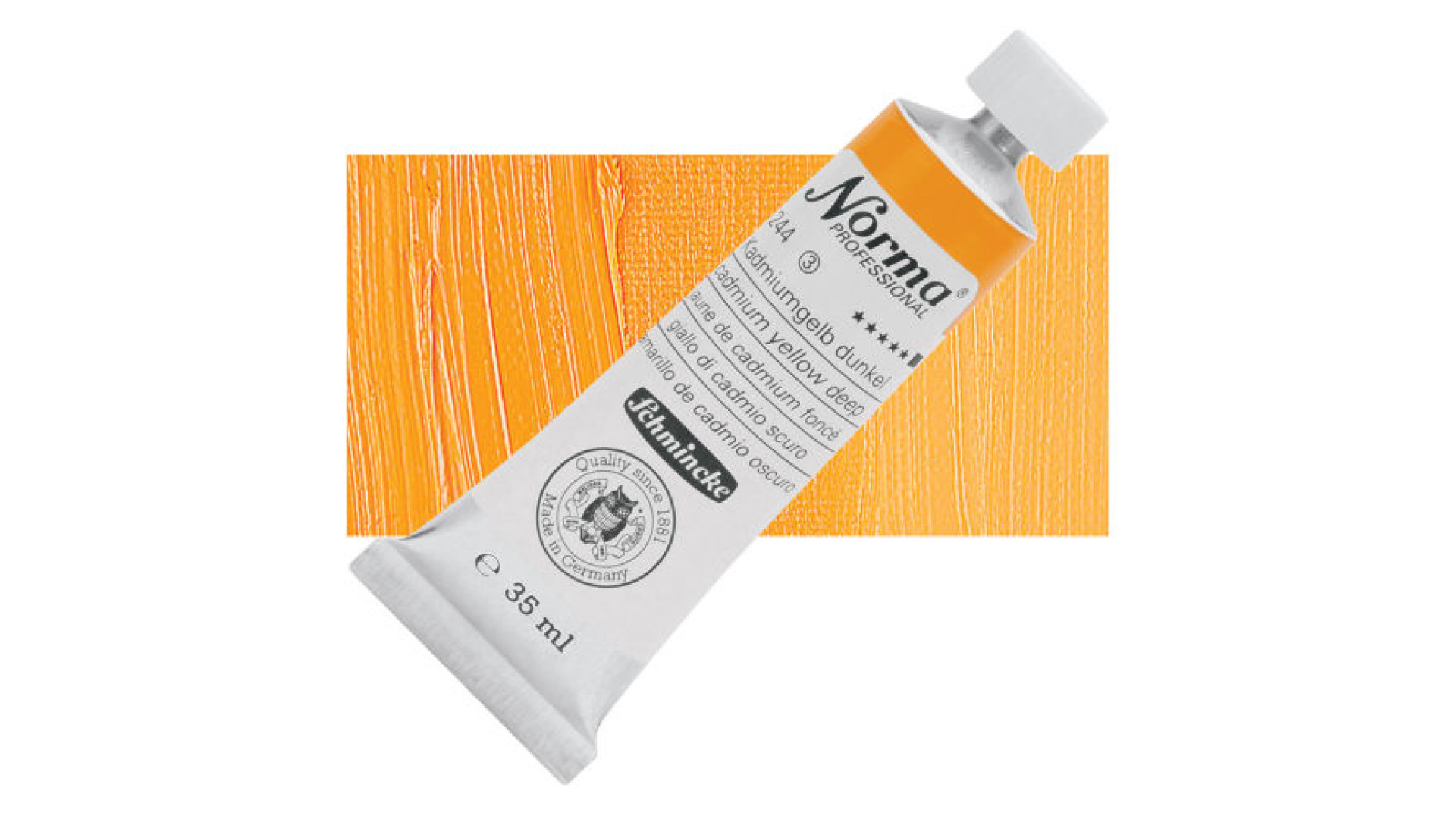 Farba olejna Schmincke Norma Professional o głębokim odcieniu żółci kadmiowej. 35 ml. 244