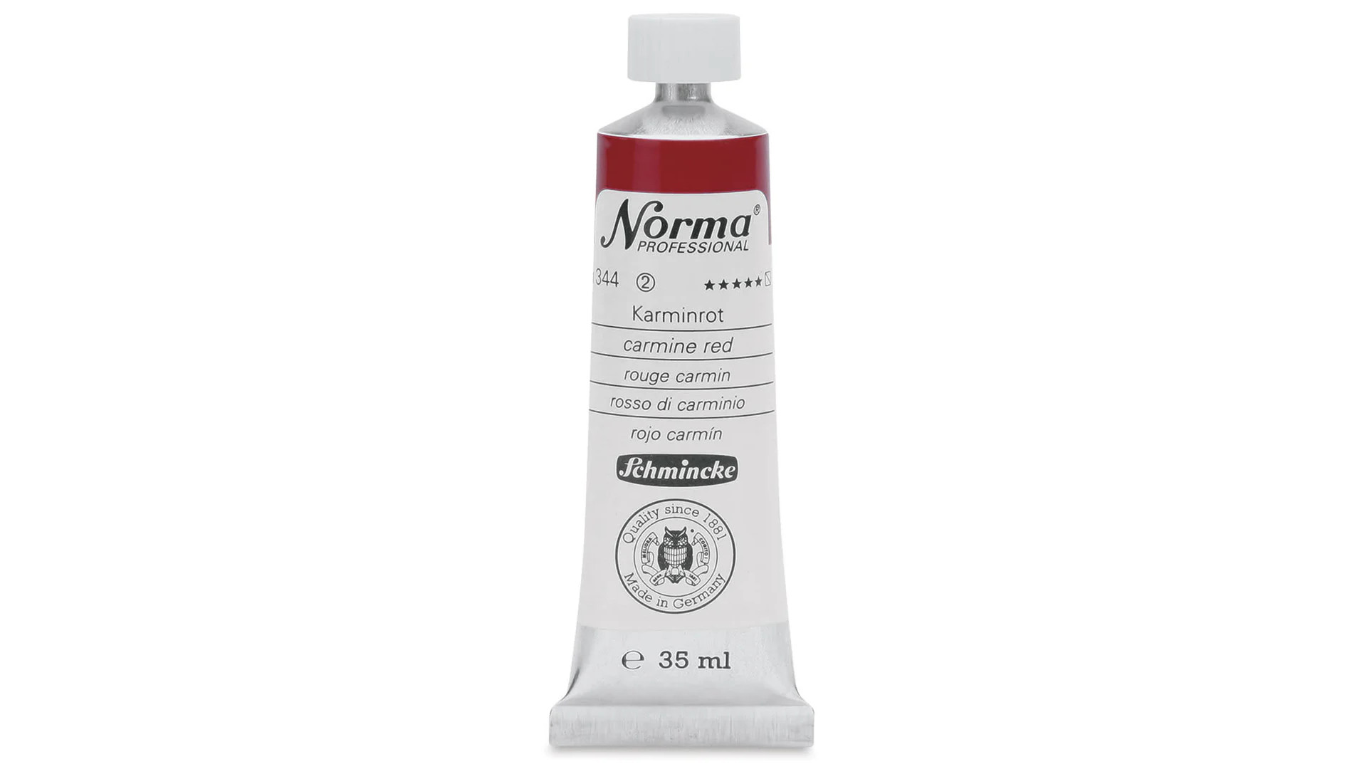 Farba olejna Schmincke Norma Professional o odcieniu karminowym. 35 ml. 344