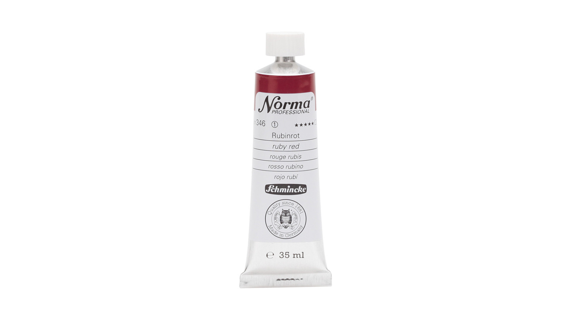 Farba olejna Schmincke Norma Professional w kolorze rubinowej czerwieni. 35 ml. 346
