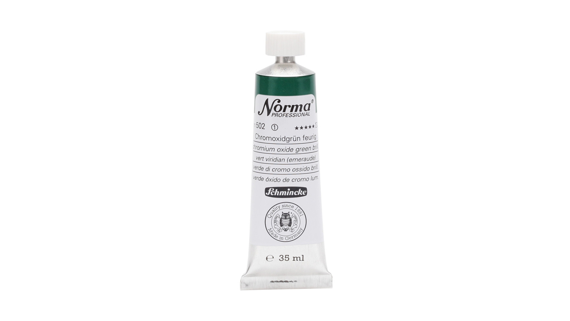 Farba olejna Schmincke Norma Professional chromianowo– tlenkowa zielona błyszcząca. odcień. 35 ml. 502