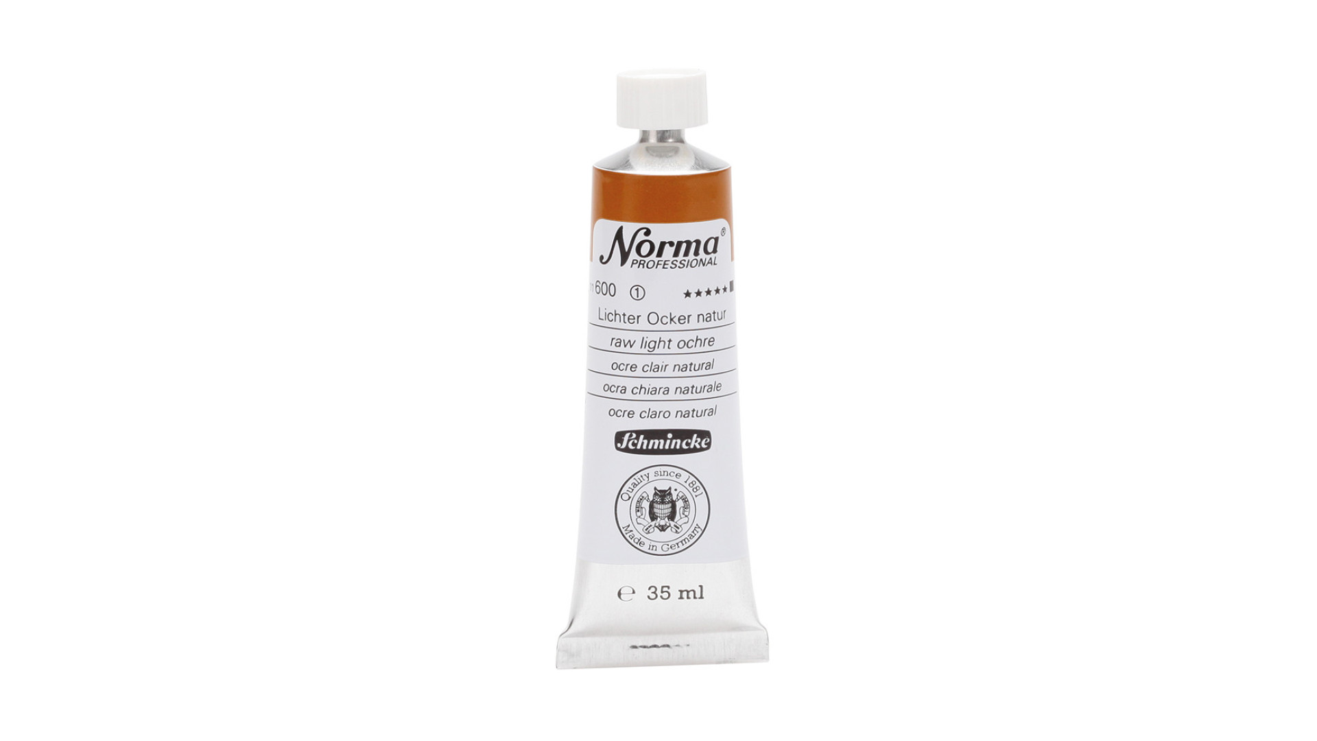Farba olejna Schmincke Norma Professional w kolorze surowego jasnego ochry. 35 ml. 600