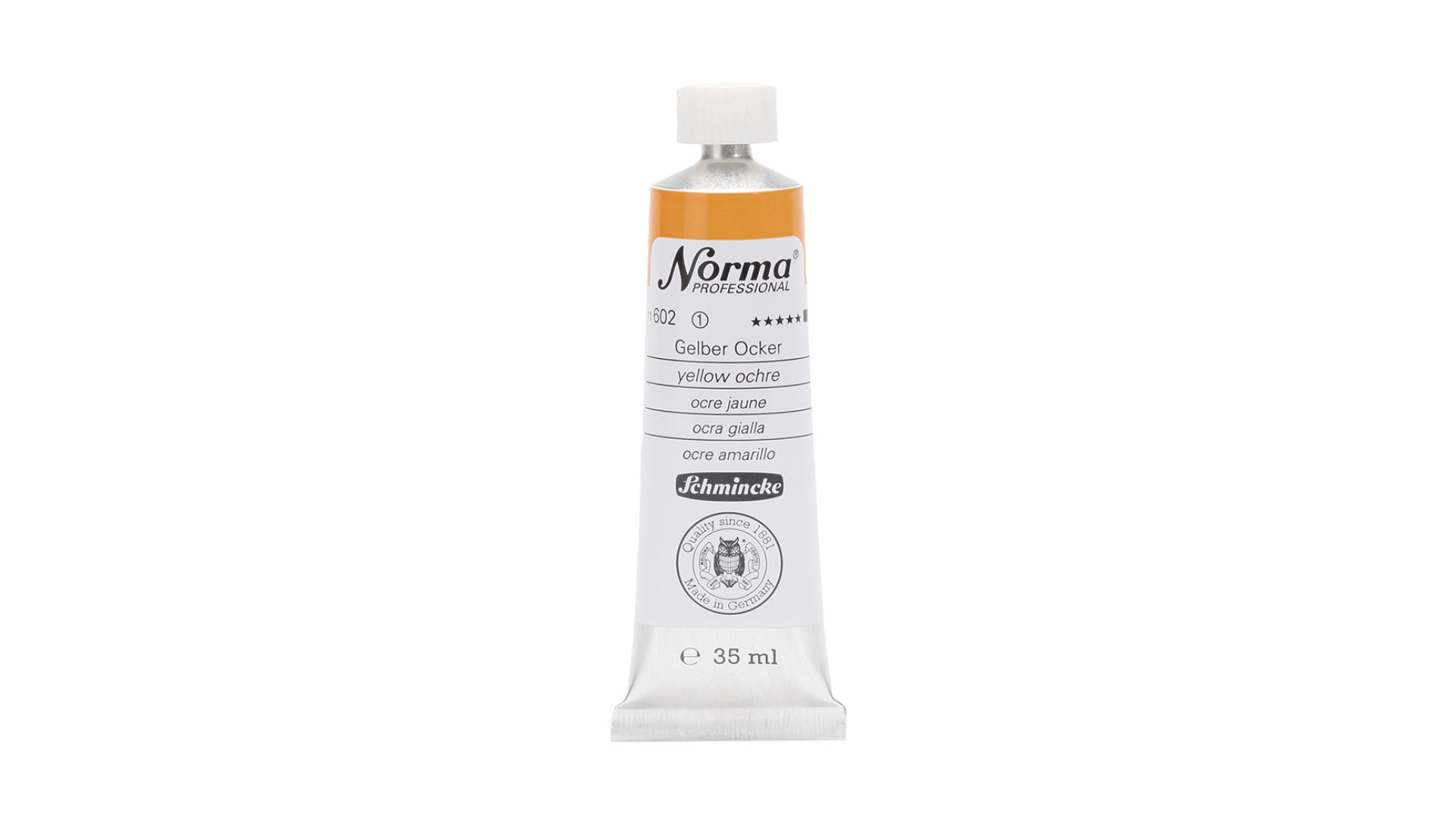 Farba olejna Schmincke Norma Professional o odcieniu żółtej ochry. 35 ml. 602