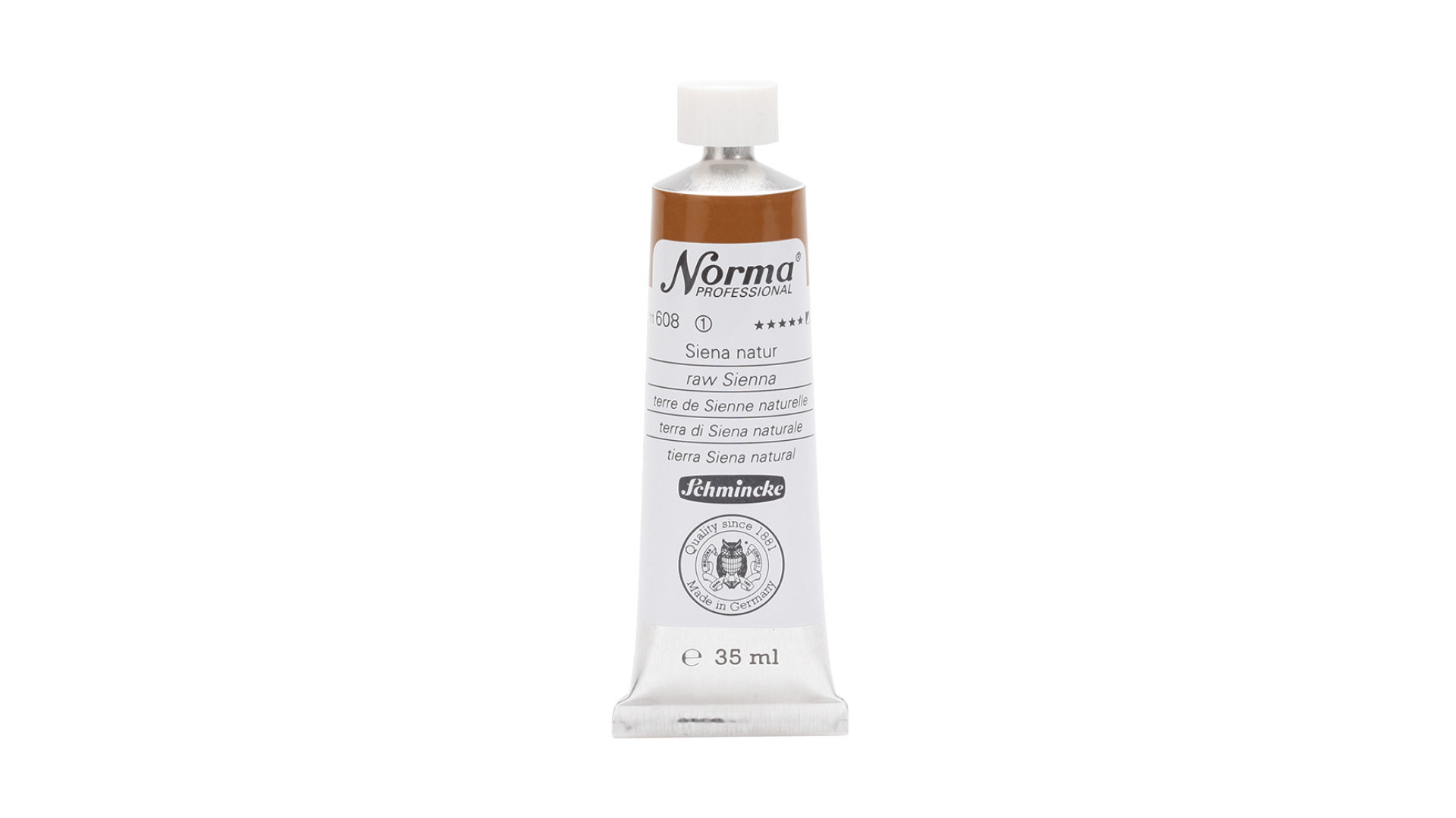 Farba olejna Schmincke Norma Professional w kolorze surowego Sienny. 35 ml. 608