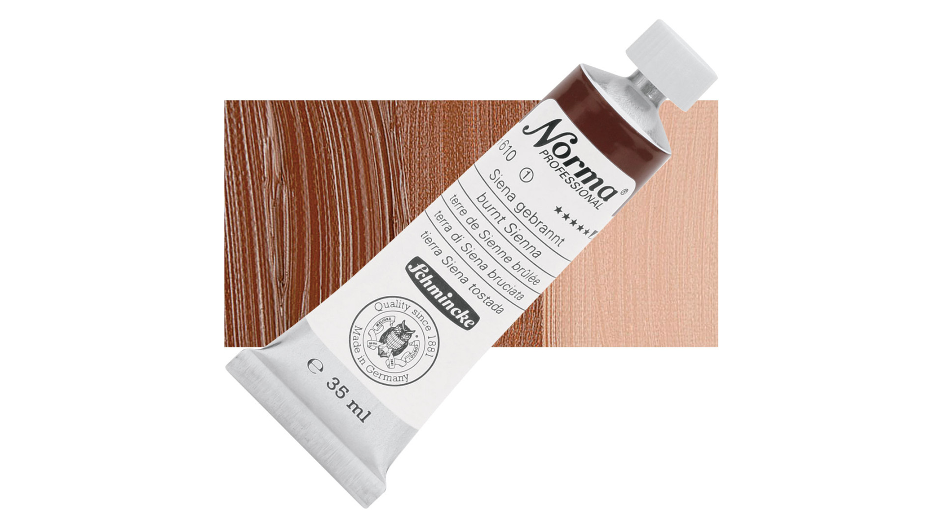 Farba olejna Schmincke Norma Professional w odcieniu spalonej sienny. 35 ml. 610