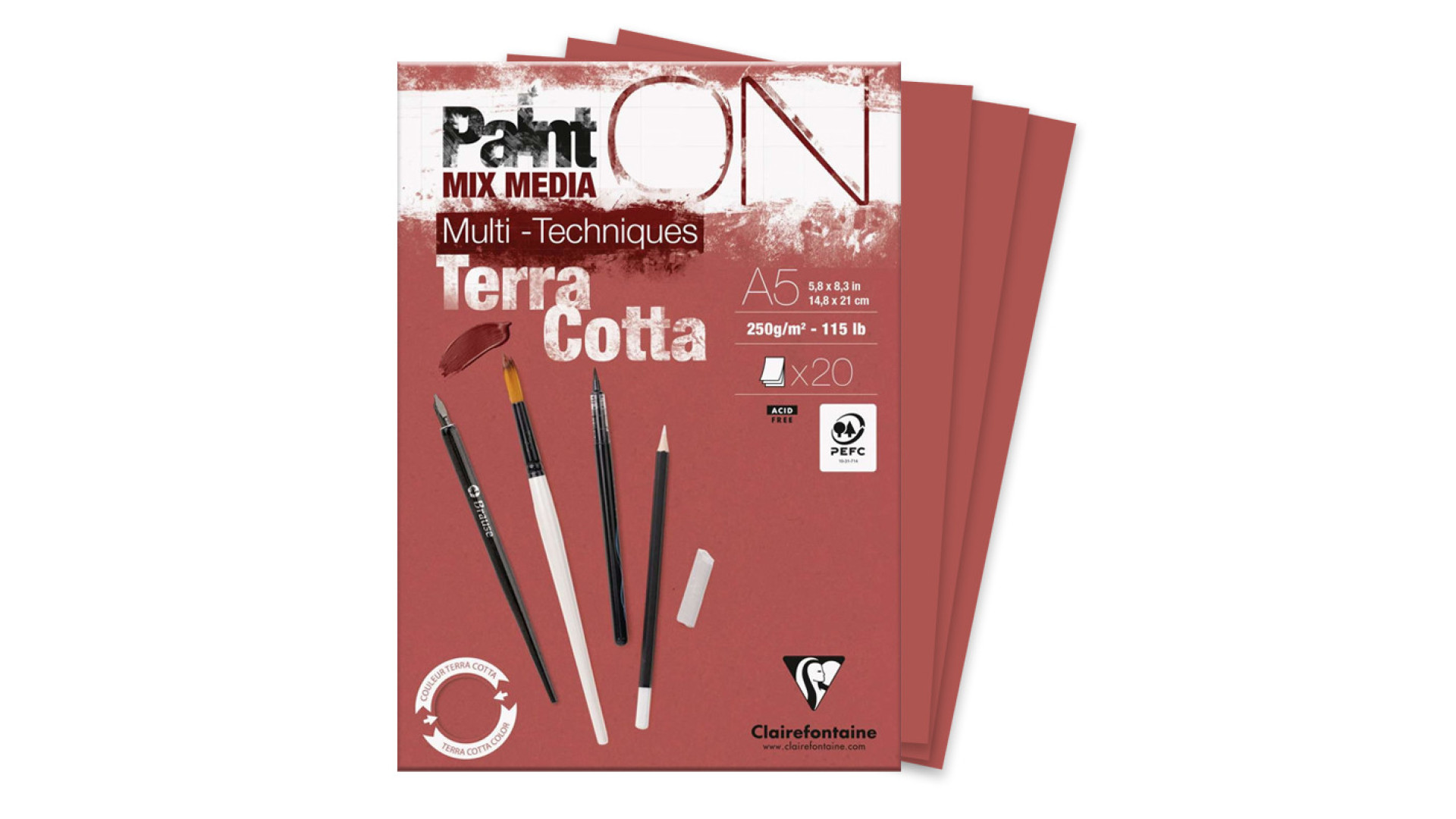 Clairefontaine Paint On Terracotta blok A5 250 gsm 20 ark