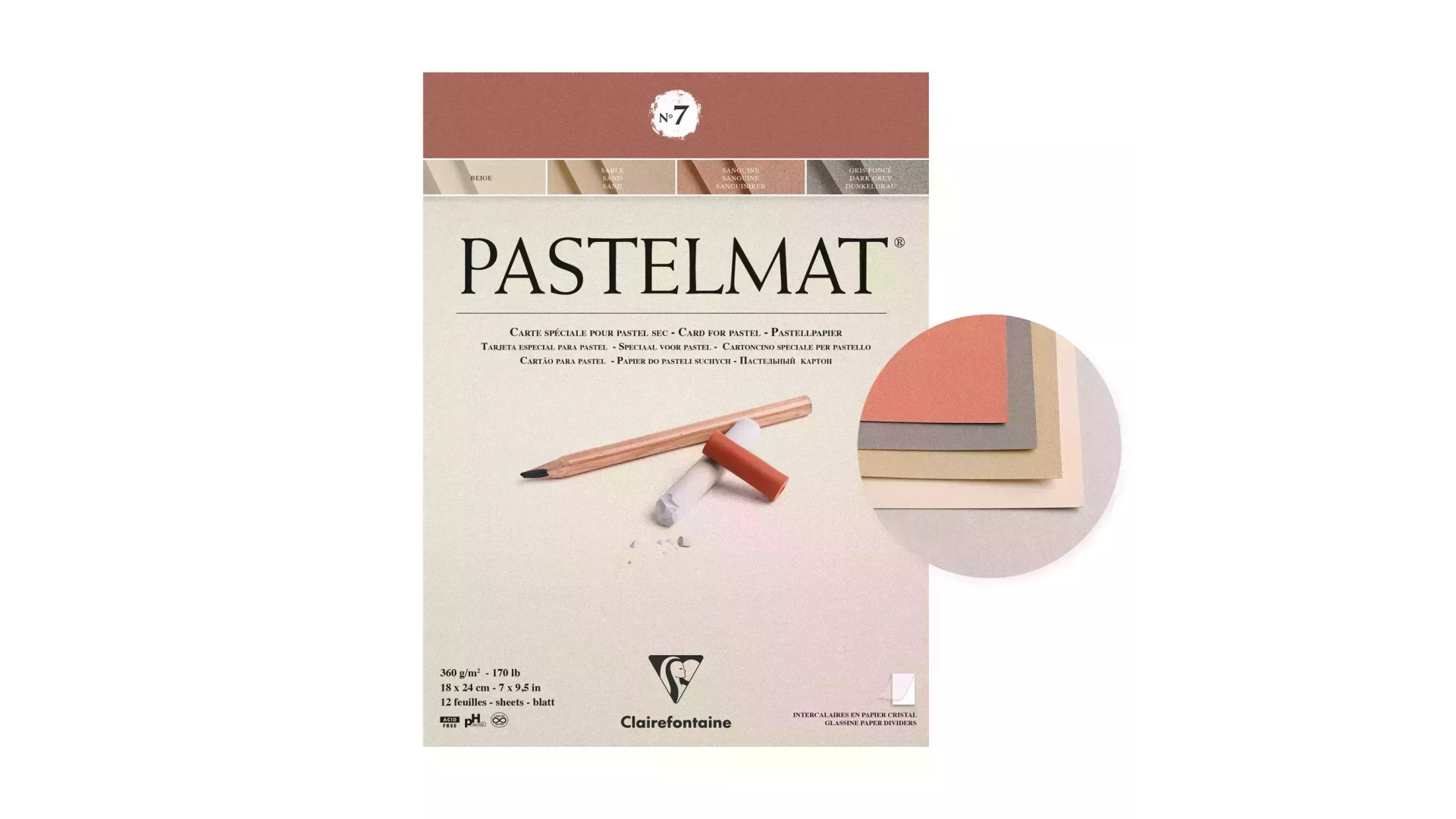 Clairefontaine Pastelmat nr. 7 blok do pasteli 18x24 cm 360 gsm 12 ark, 4 kolory