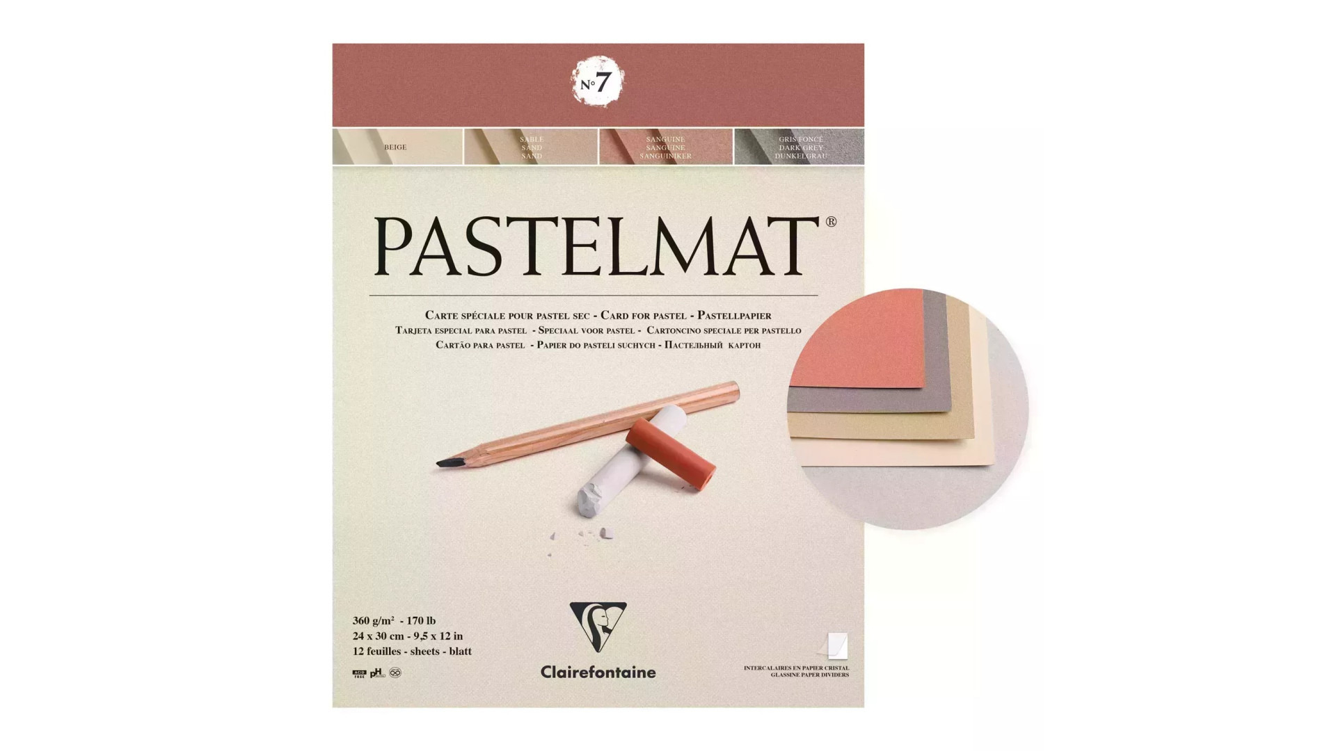 Clairefontaine Pastelmat nr. 7 blok do pasteli 24x30 cm 360 gsm 12 ark, 4 kolory