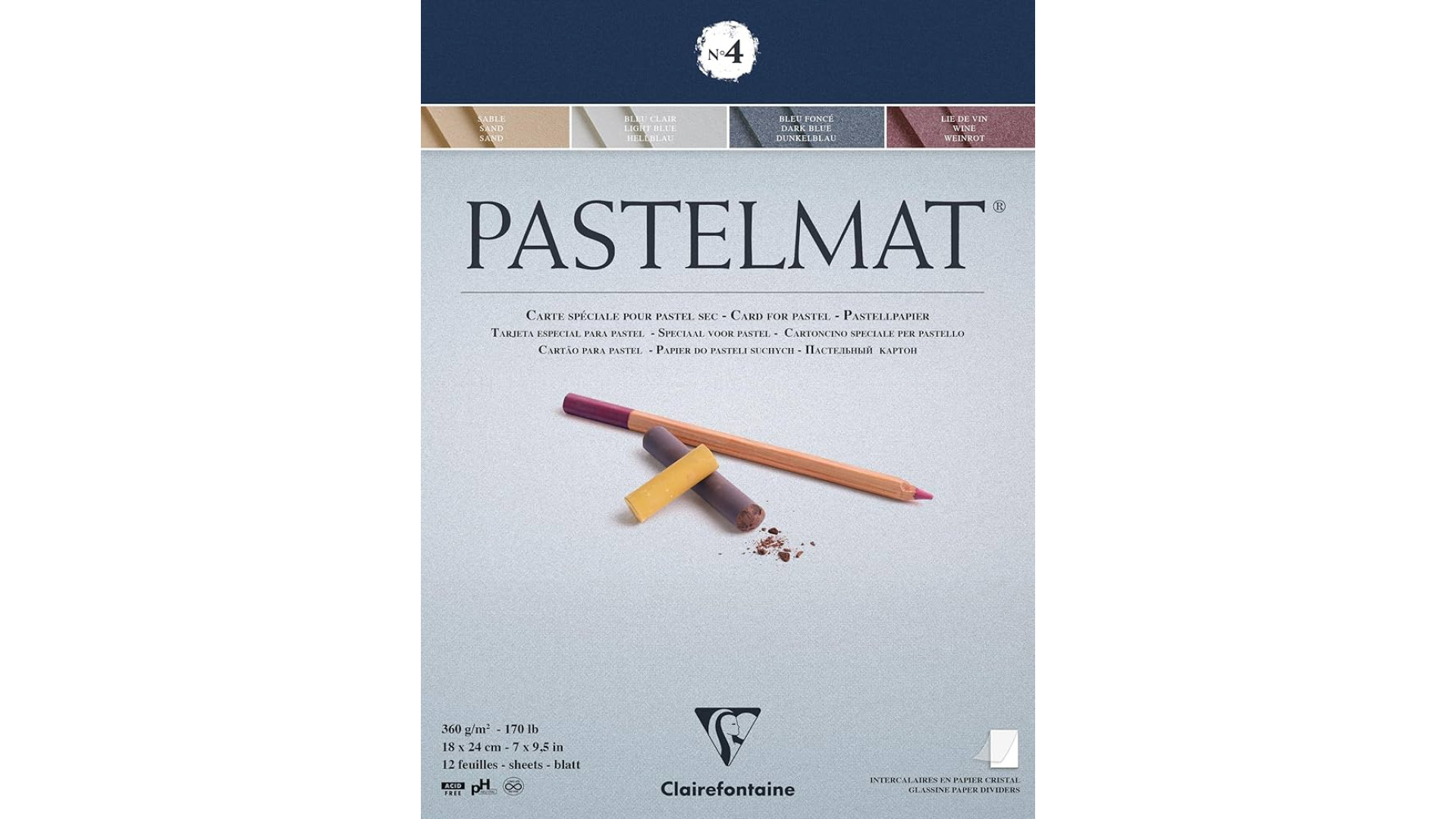 Clairefontaine Pastelmat nr. 4 blok do pasteli 18x24 cm 360 gsm 12 ark, 4 kolory