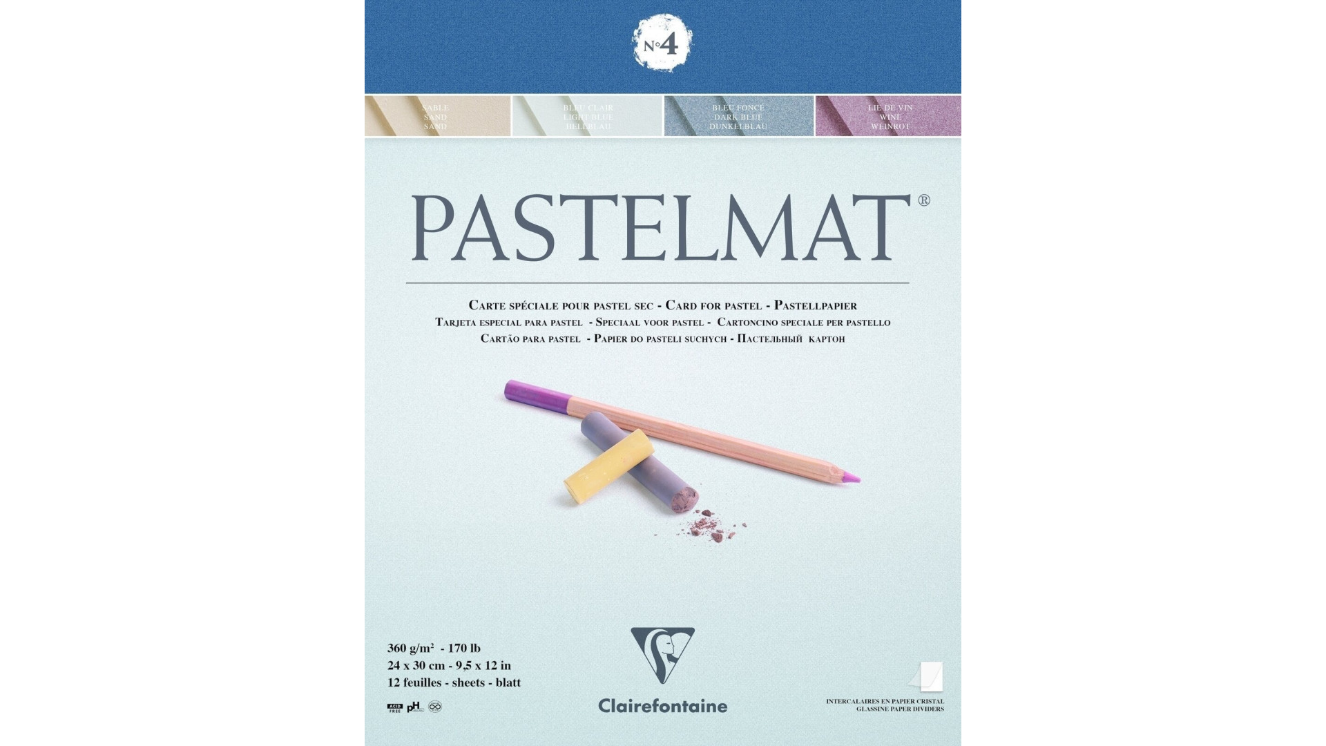 Clairefontaine Pastelmat nr. 4 blok do pasteli 24x30 cm 360 gsm 12 ark, 4 kolory