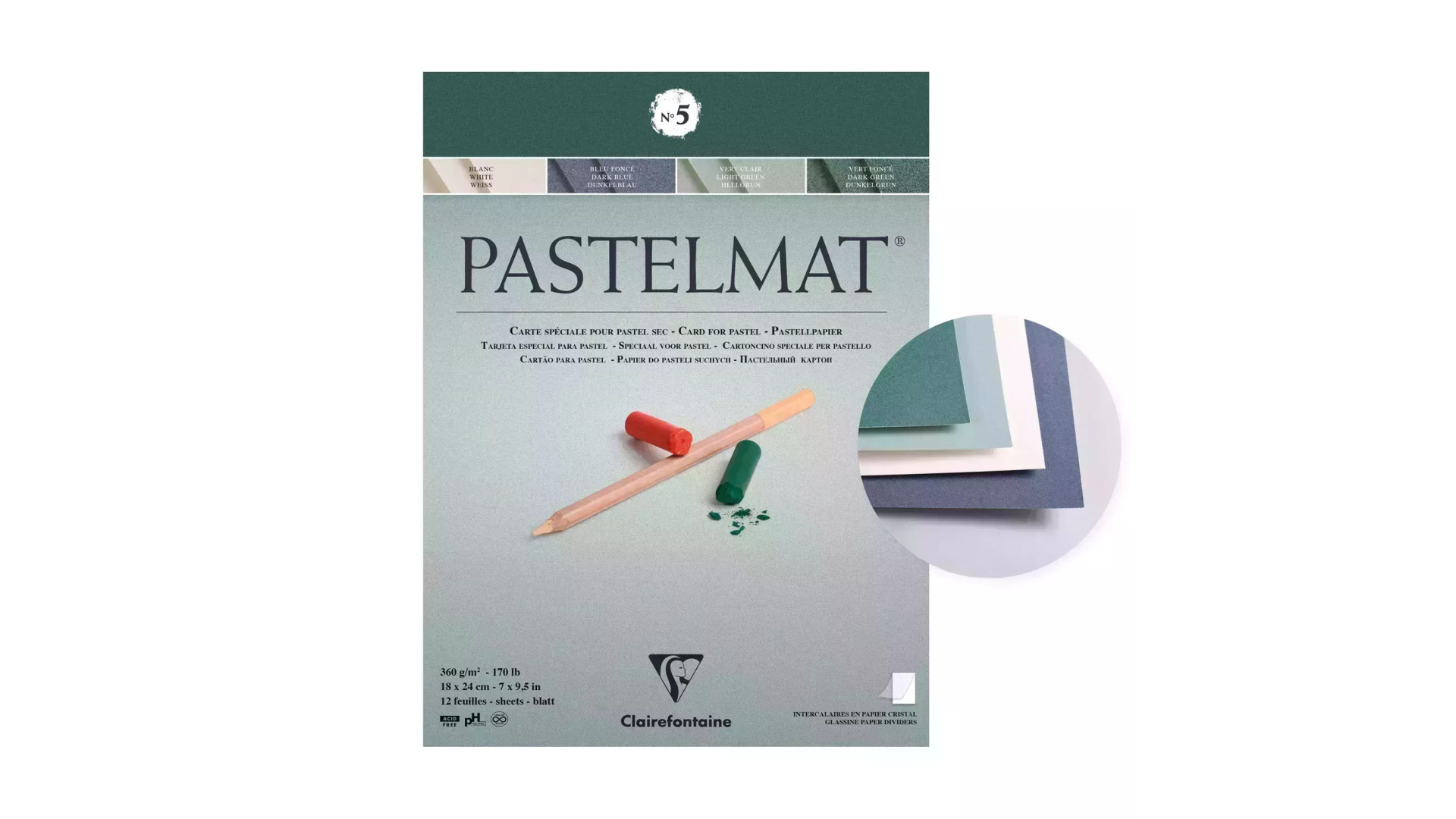 Clairefontaine Pastelmat nr. 5 blok do pasteli 18x24 cm 360 gsm 12 ark, 4 kolory
