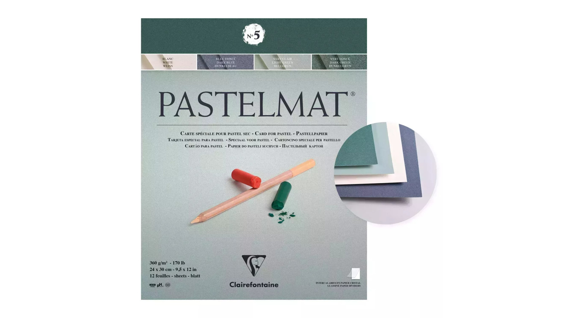 Clairefontaine Pastelmat nr. 5 blok do pasteli 24x30 cm 360 gsm 12 ark, 4 kolory