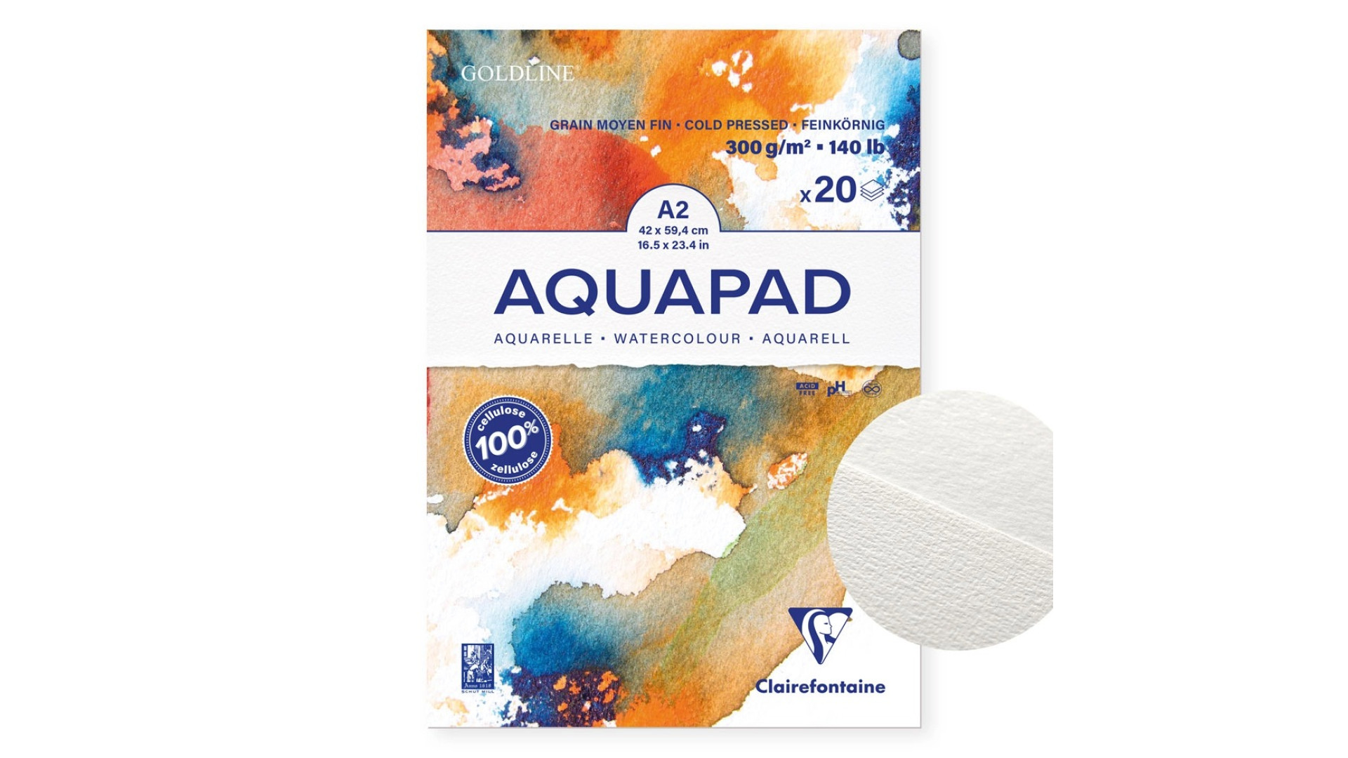 Clairefontaine Blok akwarelowy Goldline Aquapad, A2, 300 gsm, 20 ark