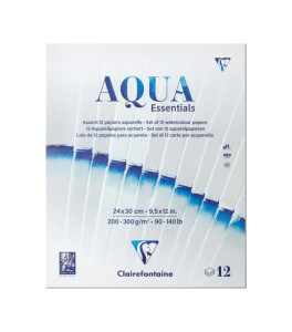 Clairefontaine Watercolour paper pad Aqua Essentials, 12 sheets, 24 × 30 cm, 200-340 gsm