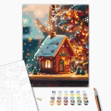 Malowanie po numerach Brushme Chata pod płatkami śniegu 40x40 cm