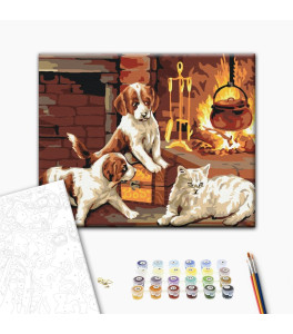 Malowanie po numerach Brushme "Zwierzęta przy kominku" 40x50 cm Malowanie po numerach Brushme "Zwierzęta przy kominku" 40x50 cm