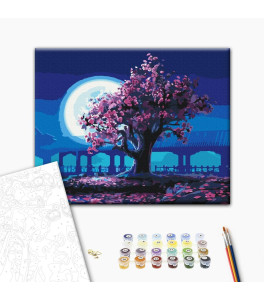Malowanie po numerach Brushme 'Sakura w świetle księżyca" 40x50 cm