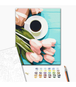 Malowanie po numerach Brushme "Tulipany do kawy" 40x50 cm Malowanie po numerach Brushme "Tulipany do kawy" 40x50 cm