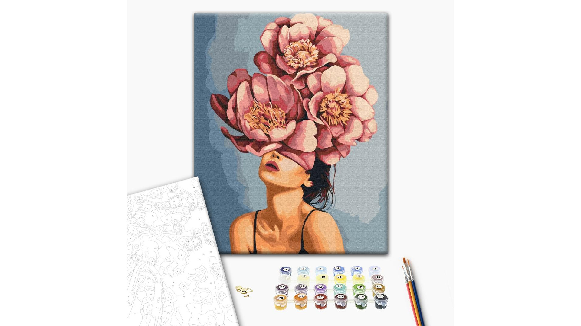 Malowanie po numerach Brushme "Dziewczyna w kwitnących piwonii" 40x50 cm