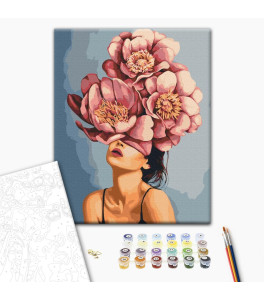 Malowanie po numerach Brushme "Dziewczyna w kwitnących piwonii" 40x50 cm